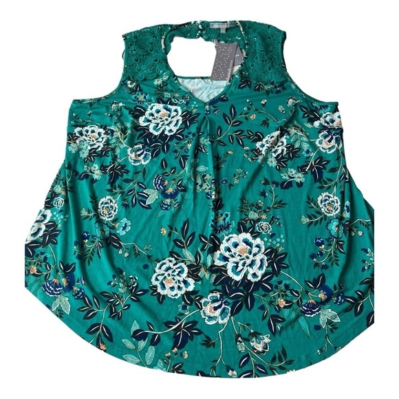 Daniel Rainn Sleeveless Fantine Crochet lace green floral cutout Top NEW Size 2X - Picture 12 of 15